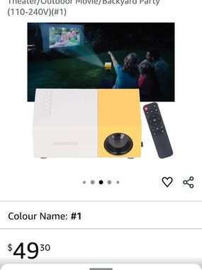 Compact White and Yellow Mini Projector with Remote